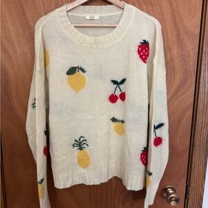 Sioni Cream Fruit Pattern Sweater